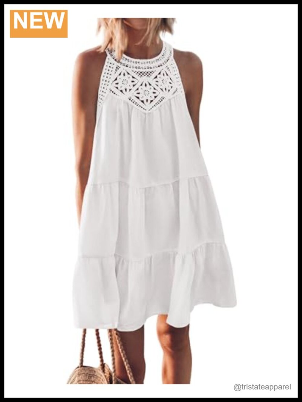 Sleeveless Halter Neck Tiered A-Line Mini Sundress with Hollow Out